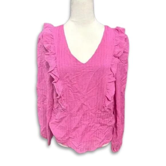 Vero Moda V-Neck Blouse Ruffle Details Lightweight Striped Pattern Pink S NWOT - Picture 1 of 8